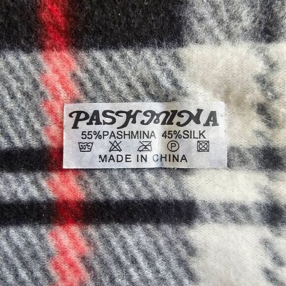 Pashmina silk and pashmina blend plaid multicolor scarf - Picture 5 of 5